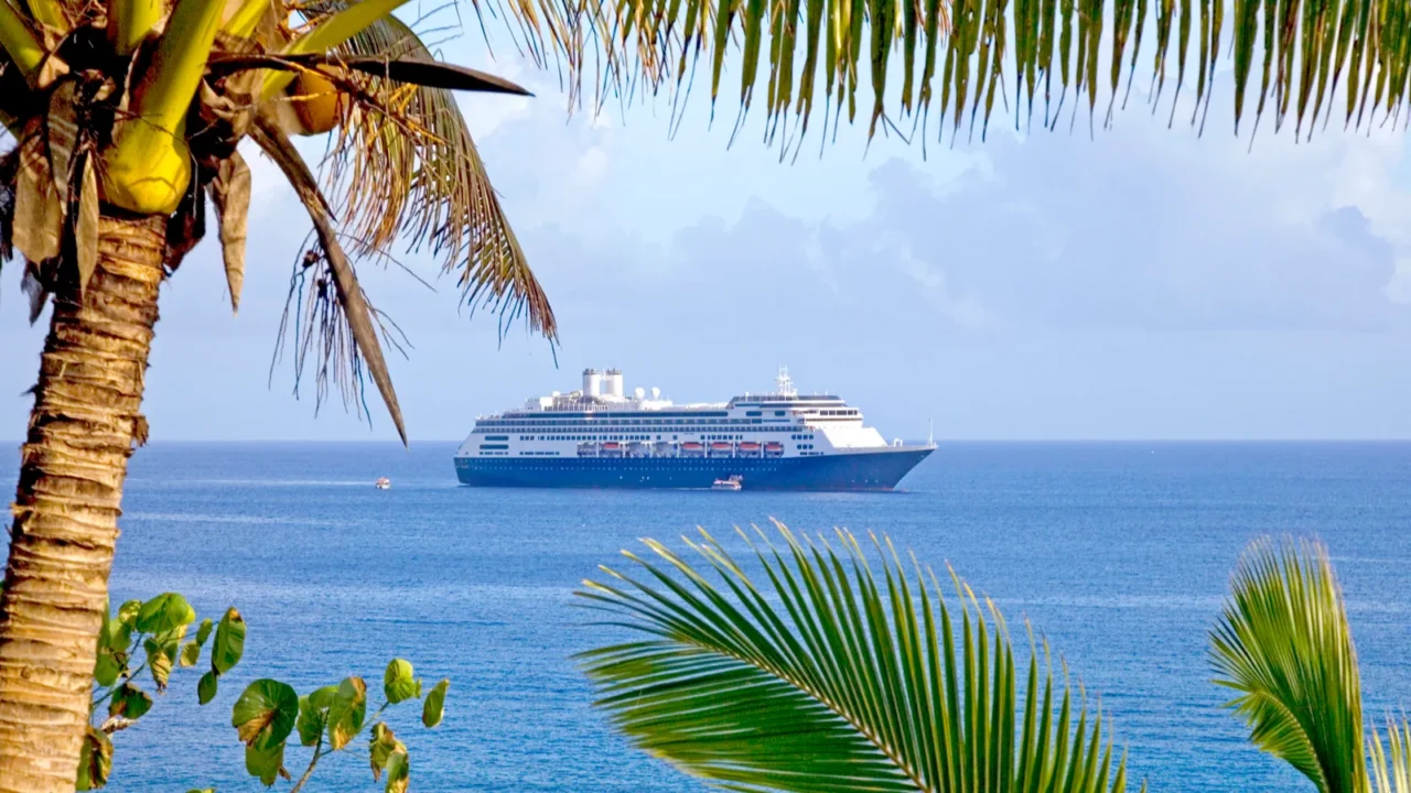 cruise ship at anchor in the bay off the western