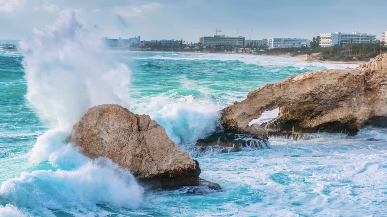 cyprus  ayia napa lovers bridge during a storm