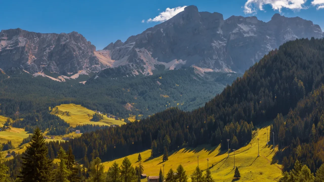 dolomiti alps in alta badia landscape amd peaks view trentino