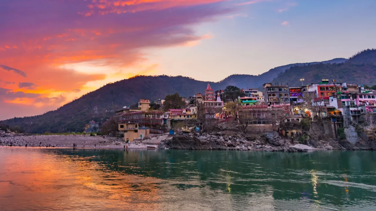 dusk time at rishikesh holy town and travel destination in