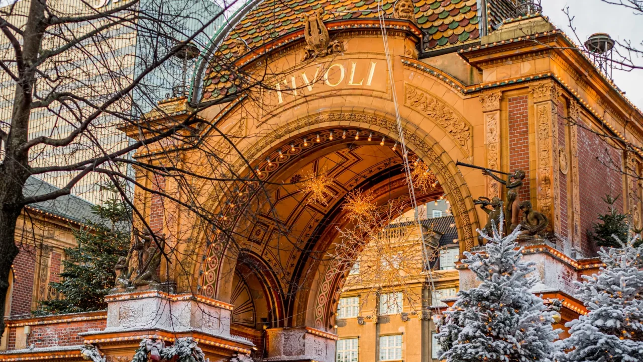 entrance to tivoli at christmastime in copenhagen denmark