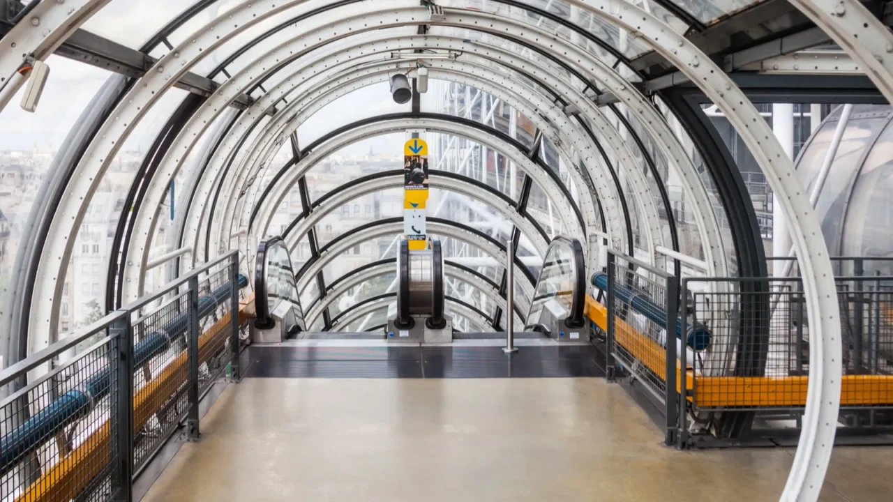 glass tunnel of the famous centre pompidou in paris france