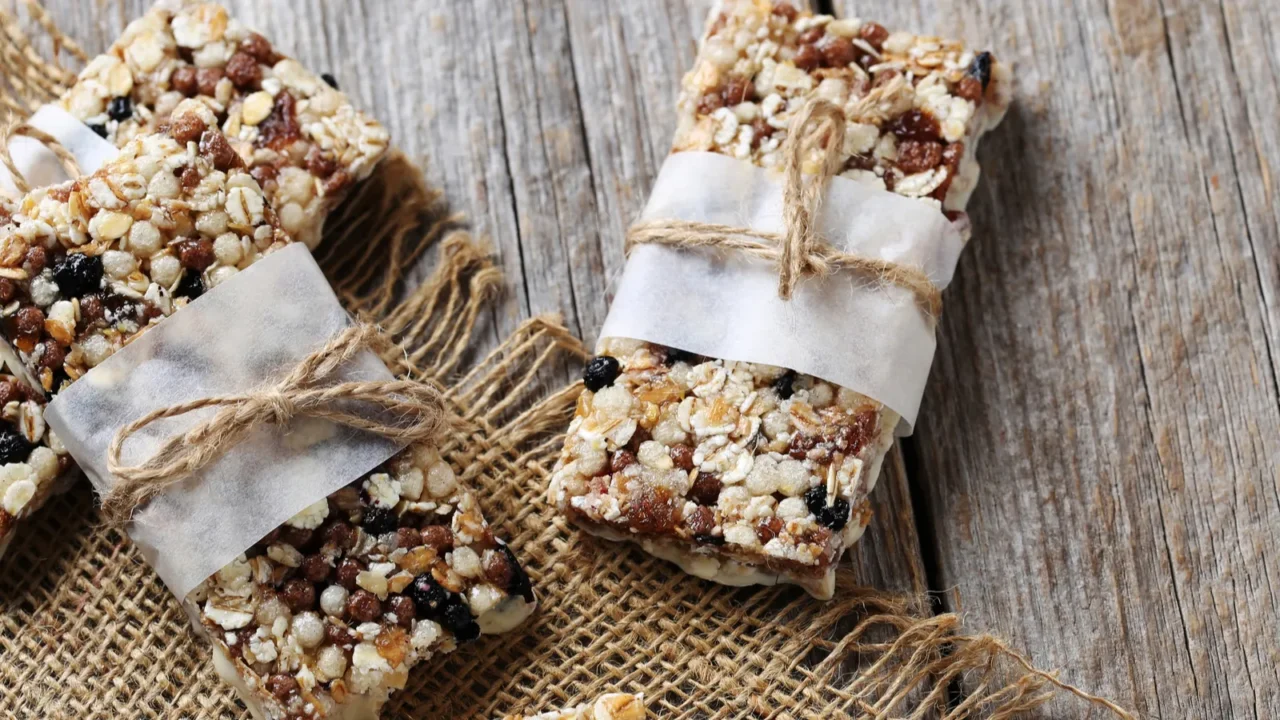 granola bars on wooden table