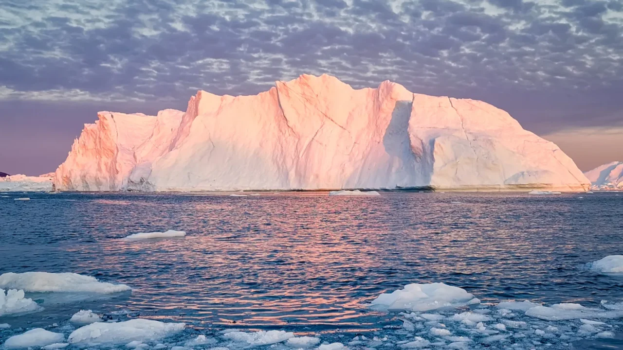 greenland ilulissat glaciers at ocean at polar night