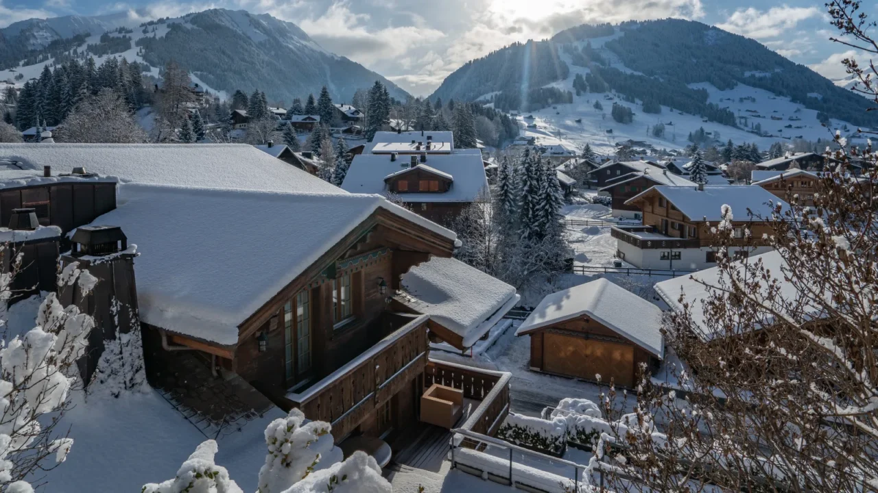 gstaad village covered by snow