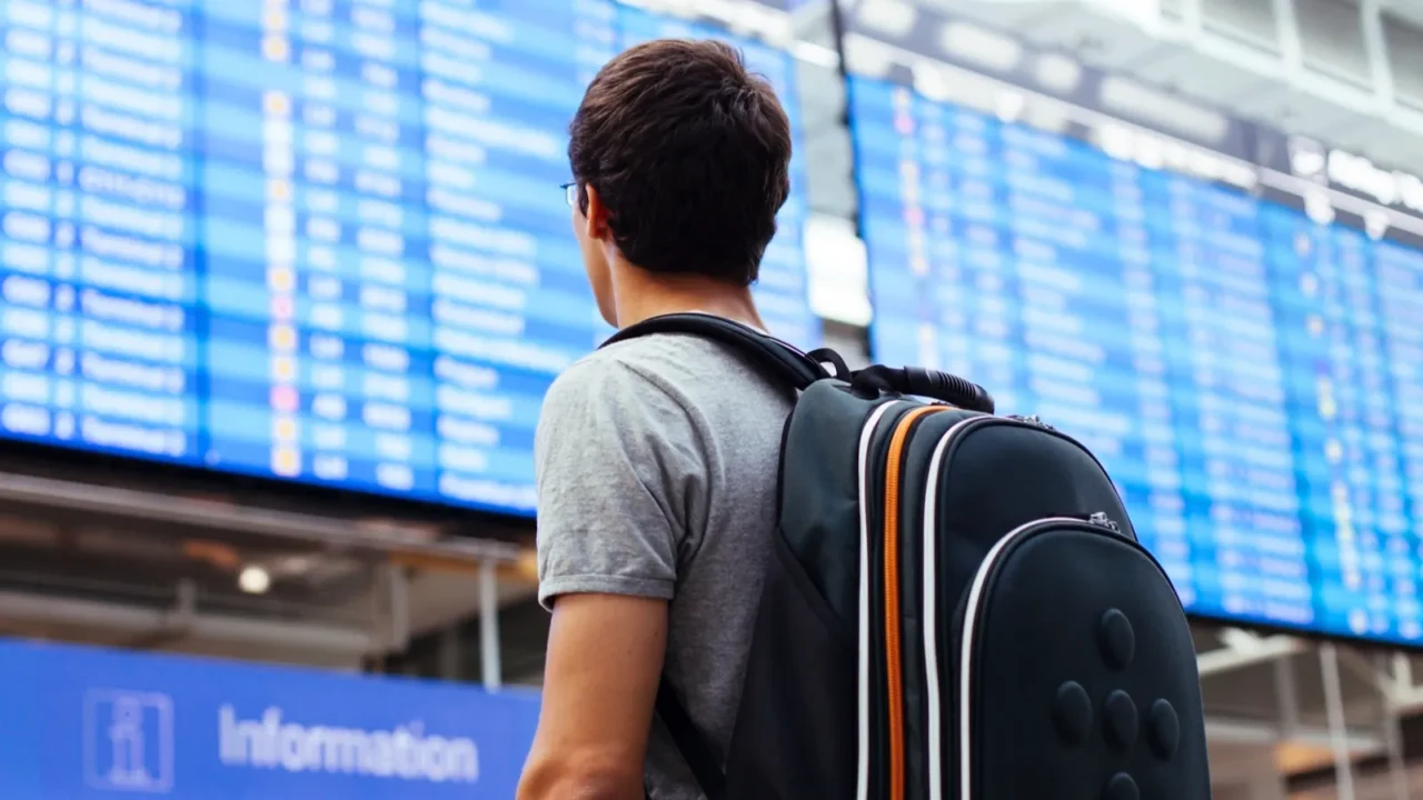 guy near airline schedule