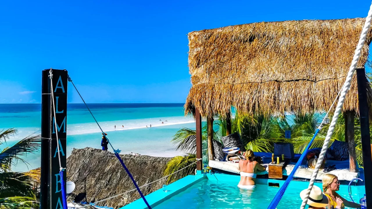 holbox quintana roo mexico 16 may 2022 rooftop bar with