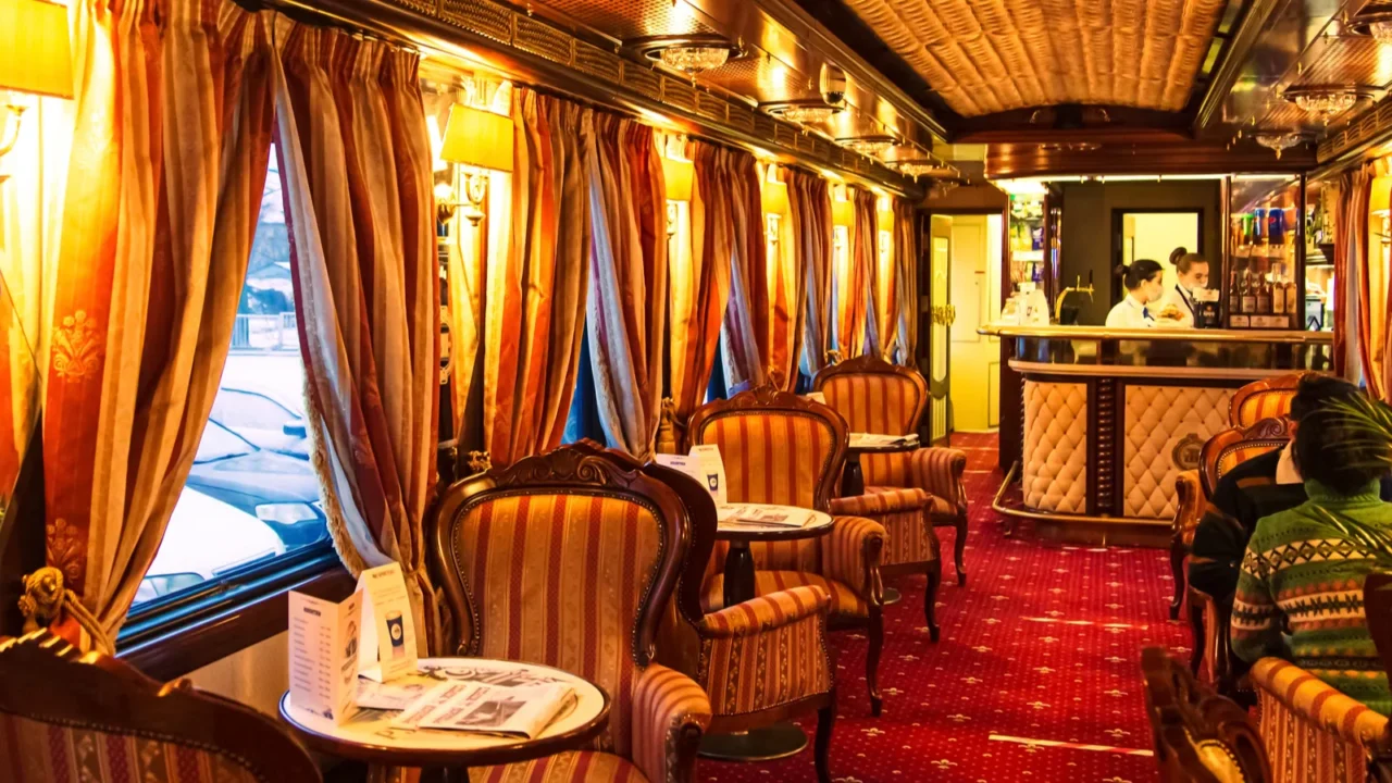 interior of luxury vintage old train carriage retro train from