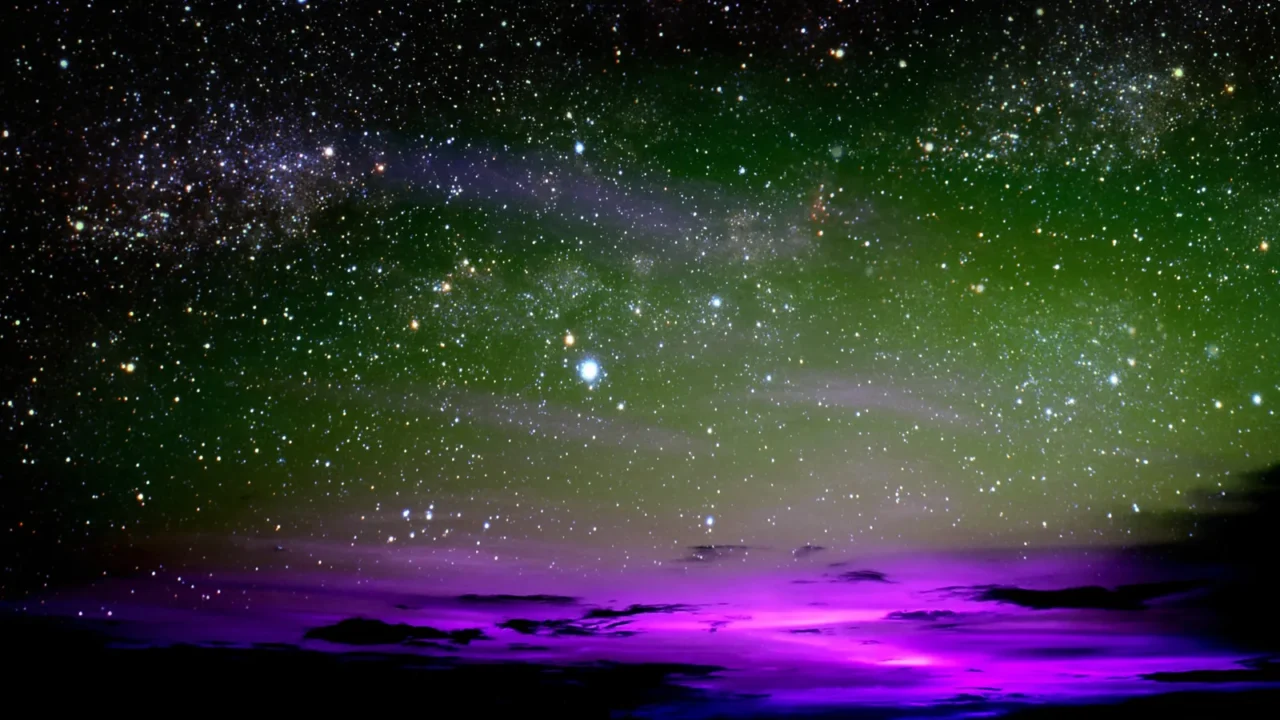 light of colorful cloud in night sky stars on universe