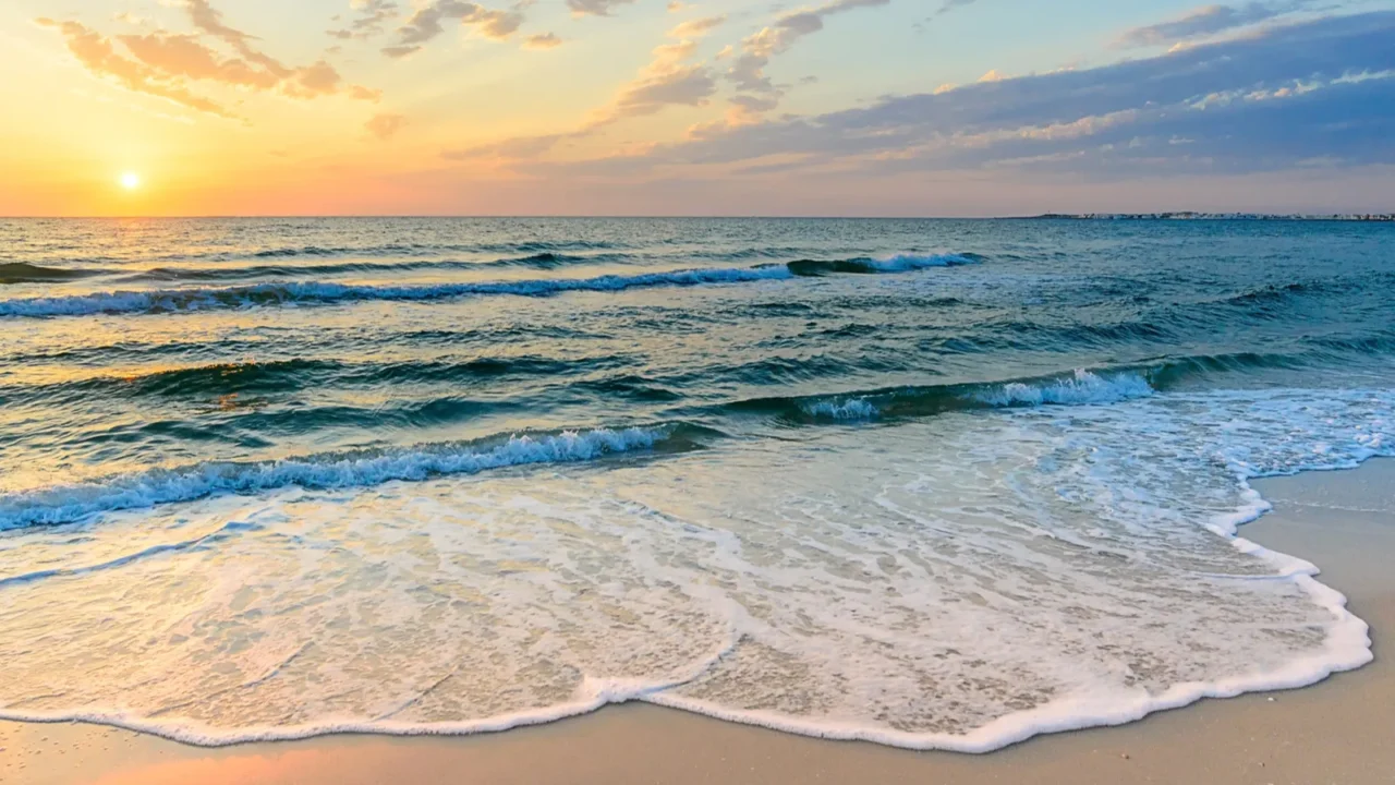 long wave on the coast dawn on the sea tunisia