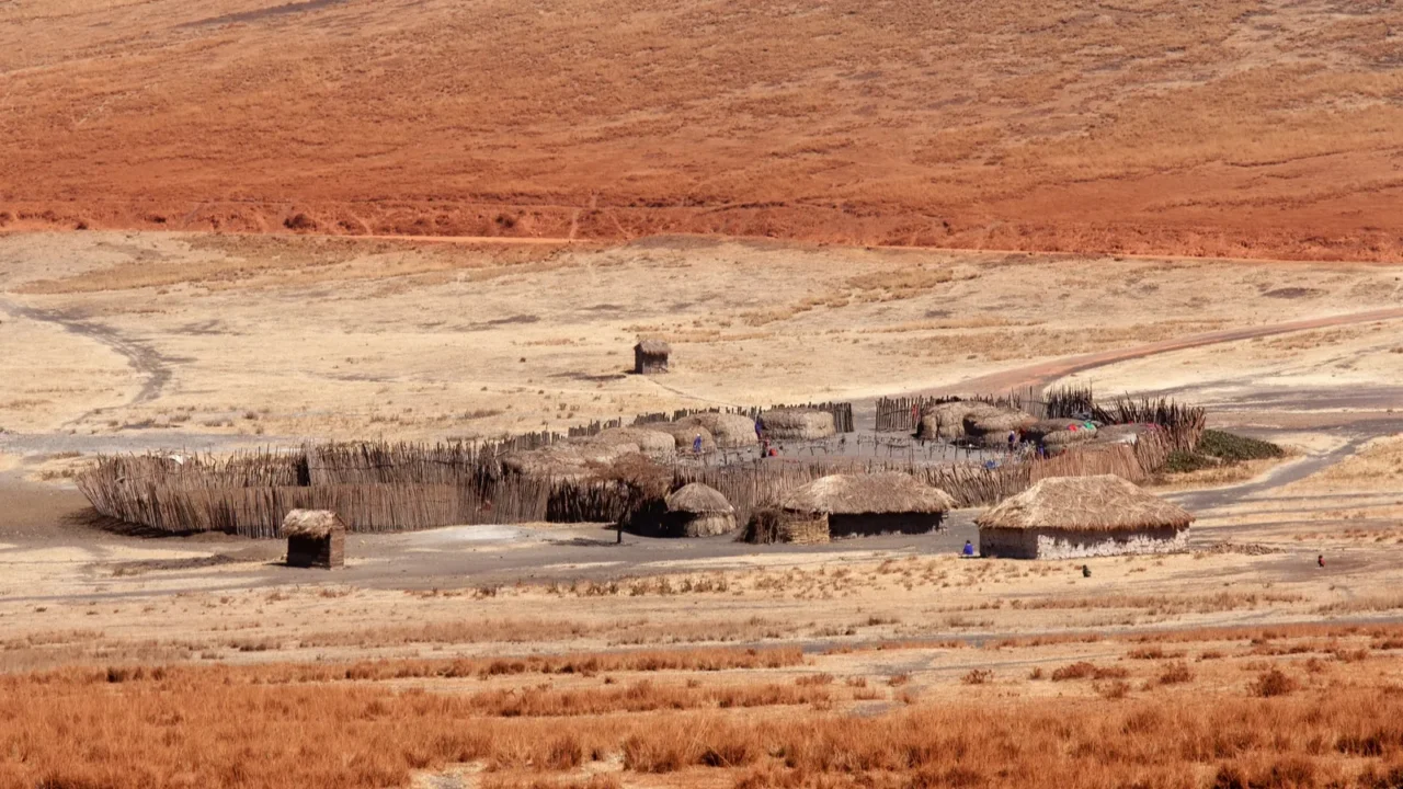maasai village in red sand deserts