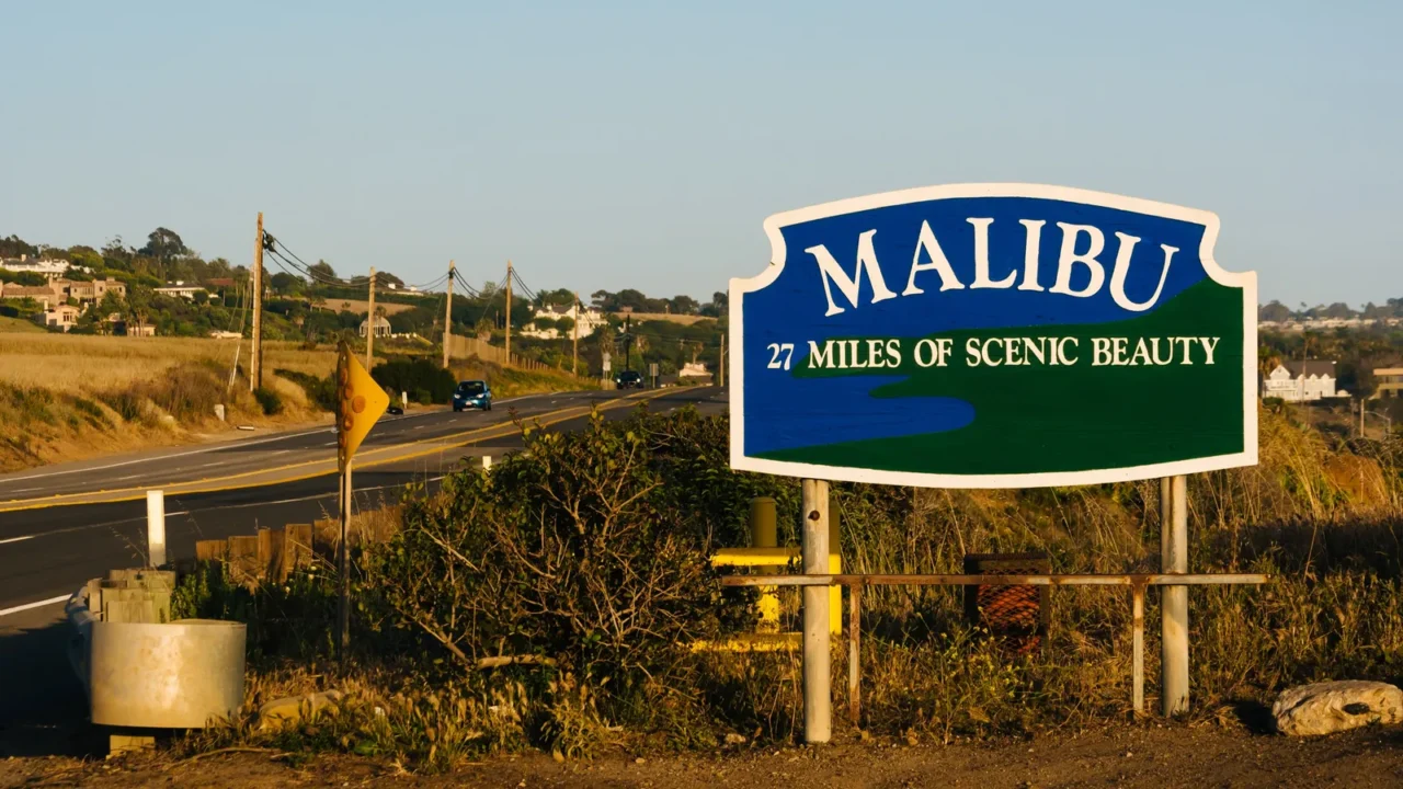 malibu sign along pacific coast highway in malibu california