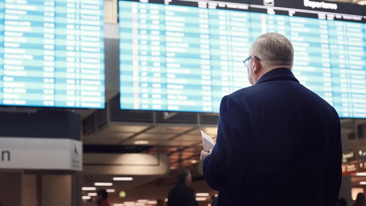 man near airline schedule
