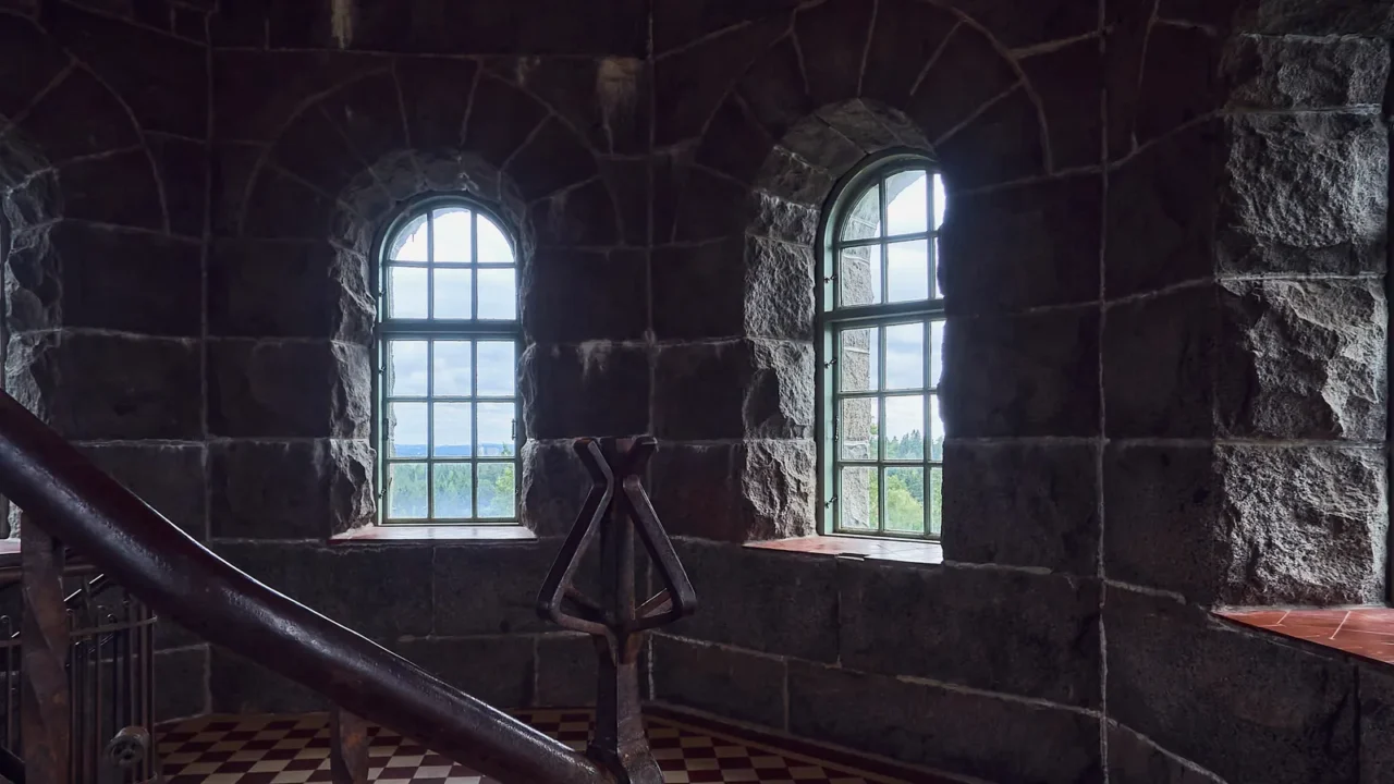 metal staircase on a gloomy evening in the aulanko tower