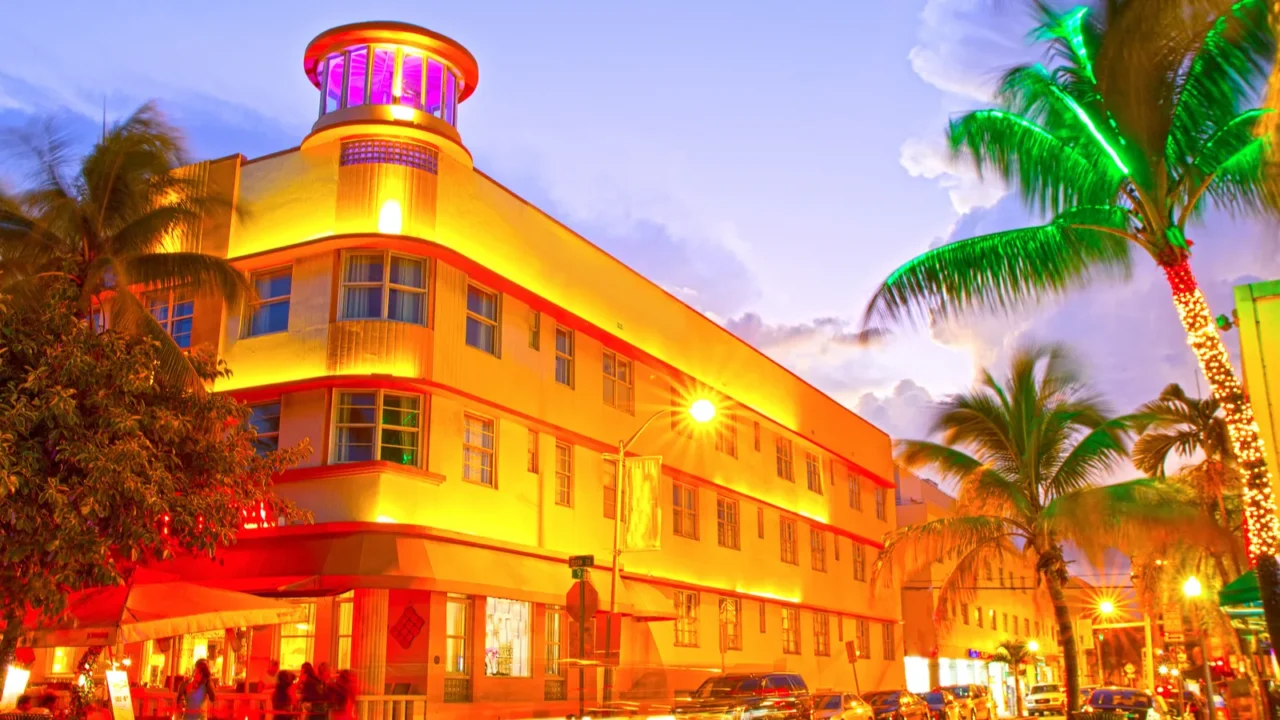 miami beach florida hotels and restaurants at sunset