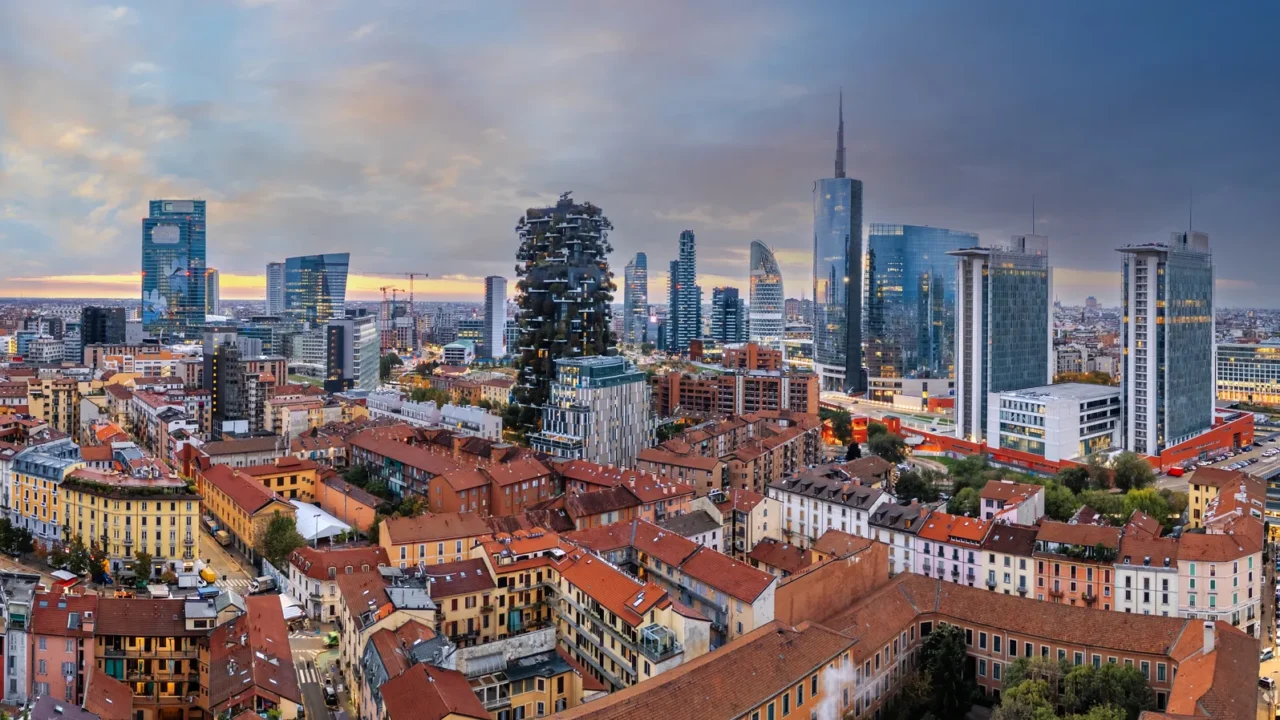 milan italy financial district cityscape at dawn