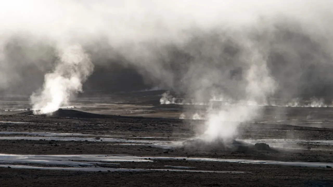 mist rising from geyser field chile