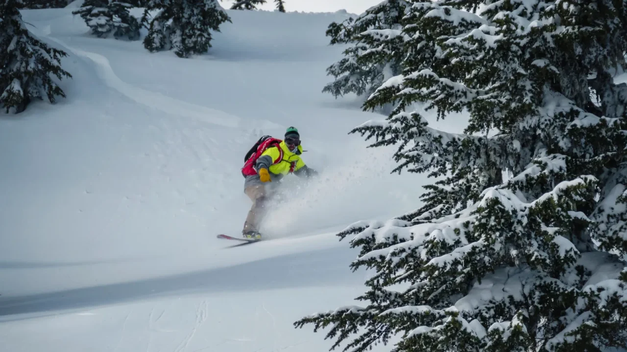 moody snowboarding background in fresh powder