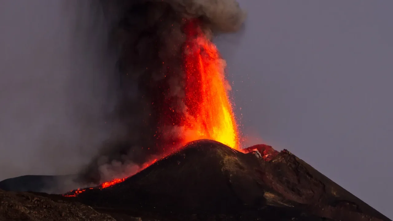 mount etna eruption and lava flow