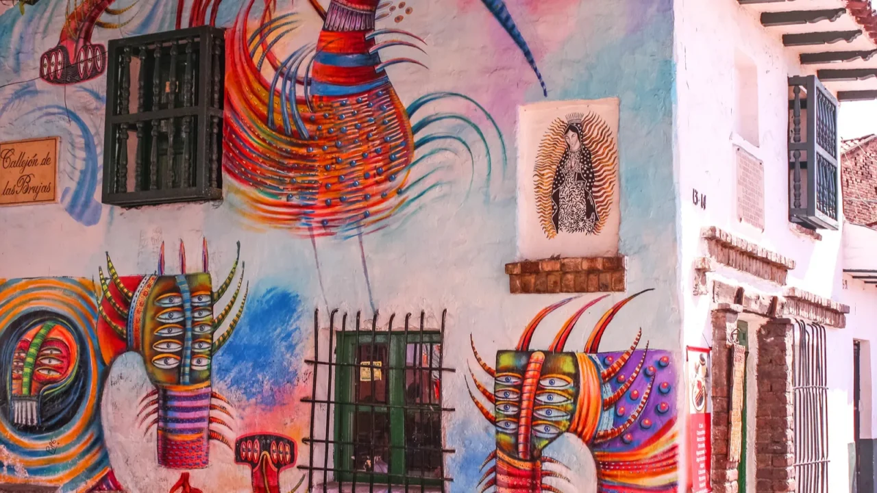 murals colourful artwork in the historic neighborhood of candel