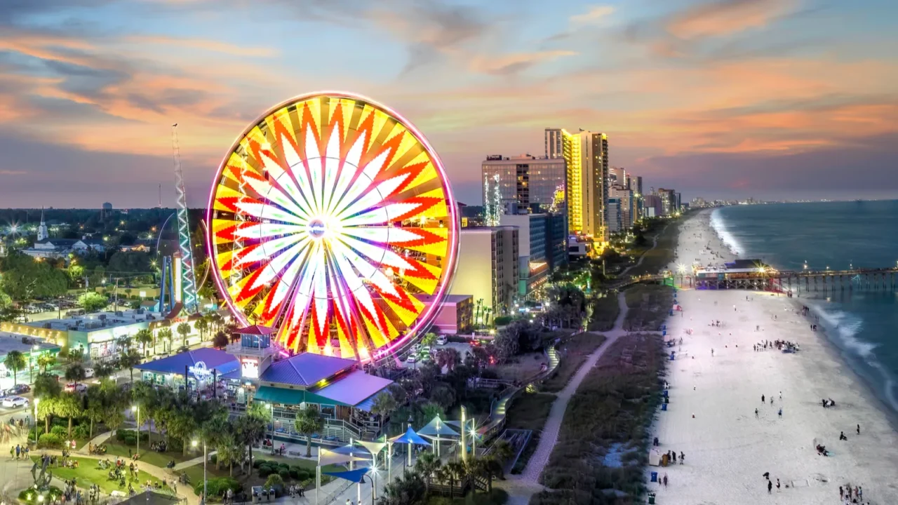 myrtle beach boardwalk south carolina at sunset