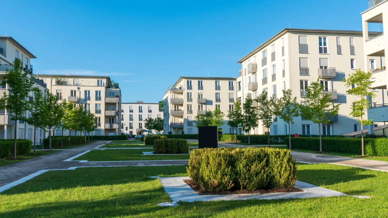 new building area with a lot of green seen in