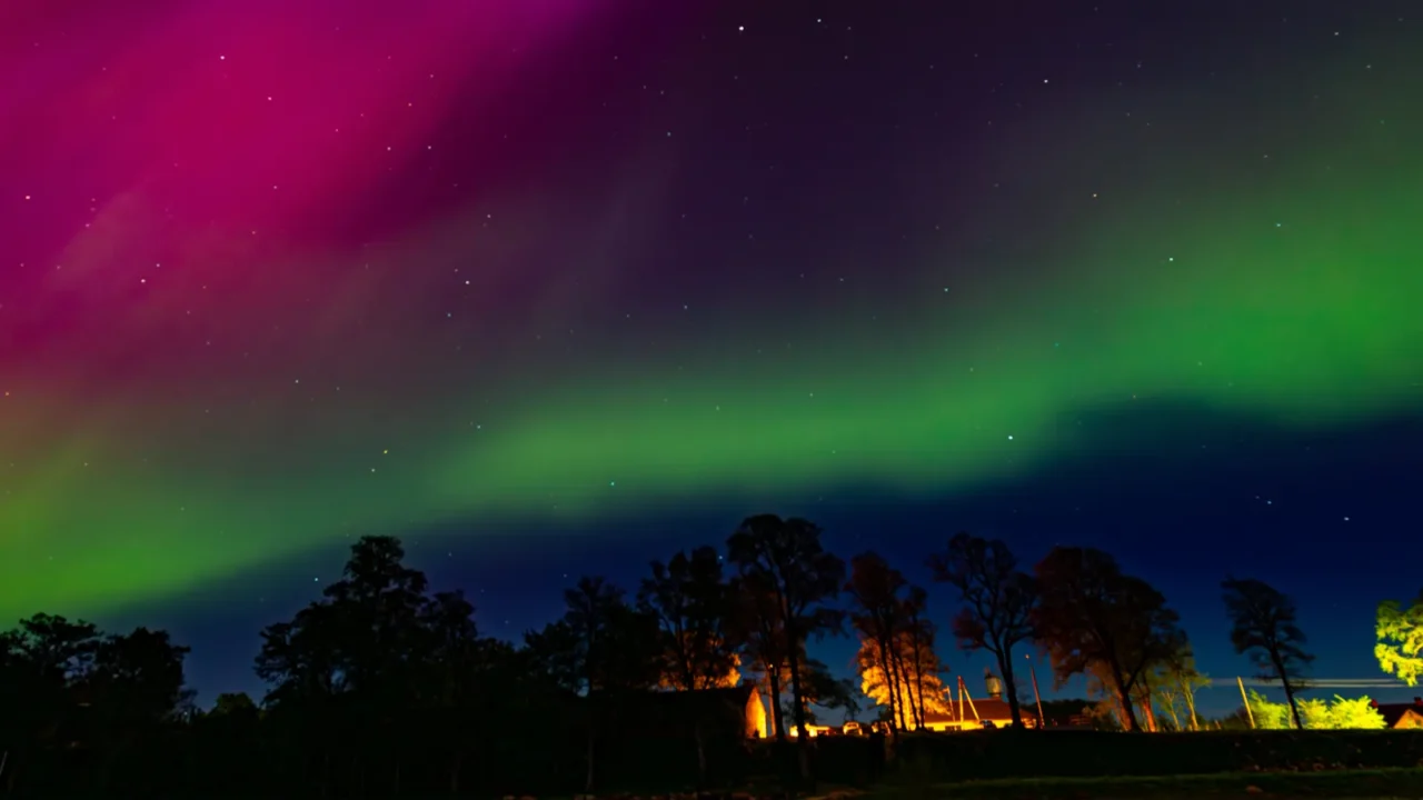 northern lights over lake burtnieks aurora borealis or northern lights
