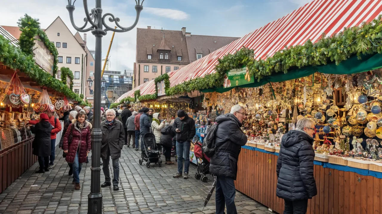 nuremberg germany dec 09 2019 christmas market stalls at