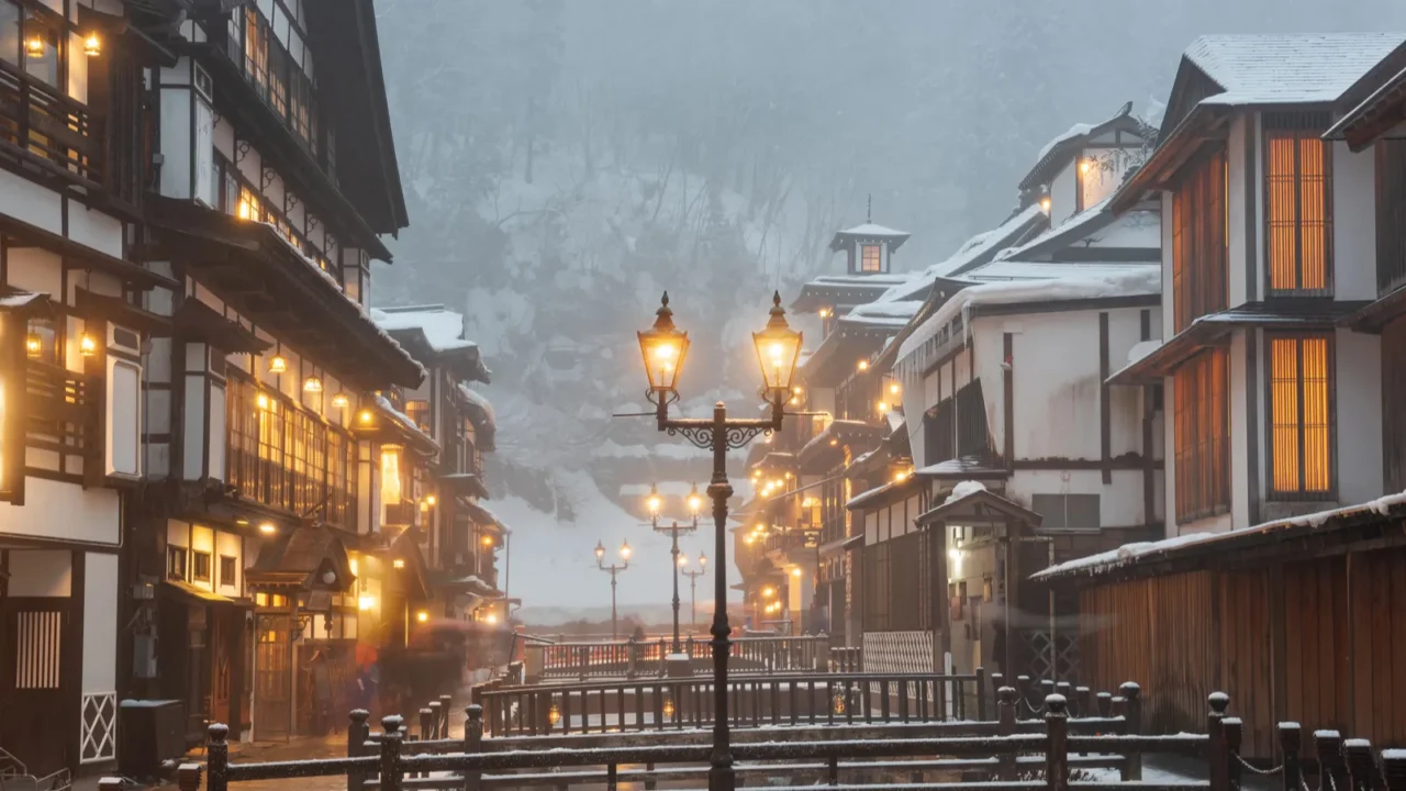 obanazawa ginzan onsen japan hot springs town in the snow