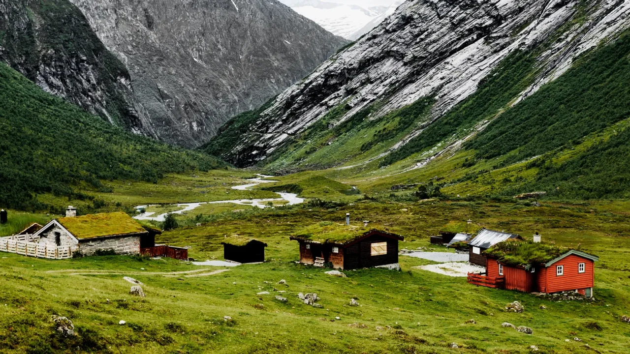 old abandonned mountain village with colorful houses in a valley