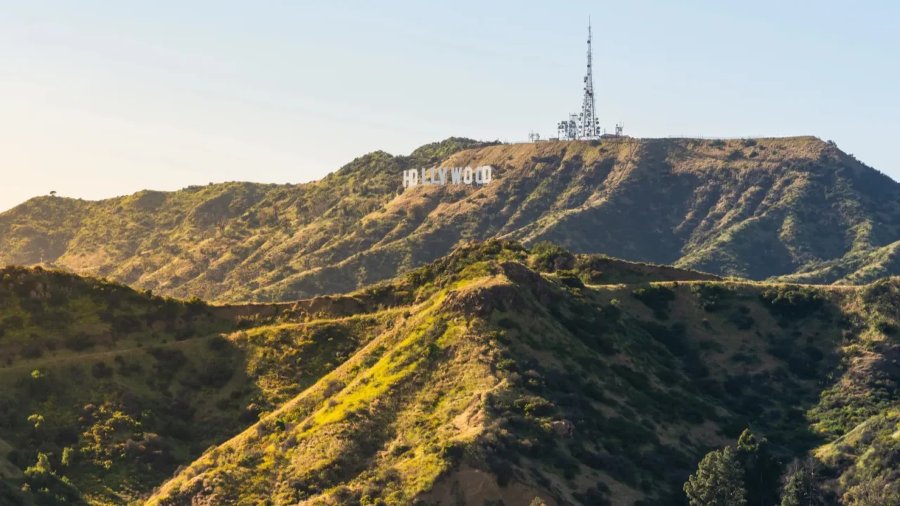 panorama of the hollywood hills and sign in los angeles