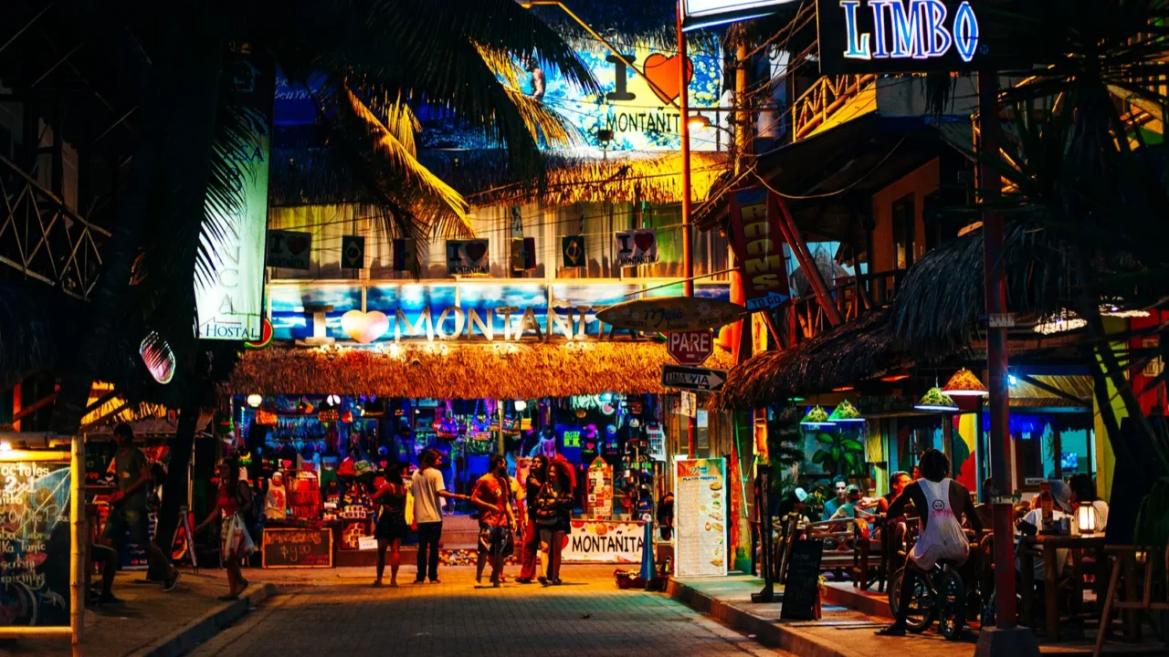 peru  june 2019 night street in montanita