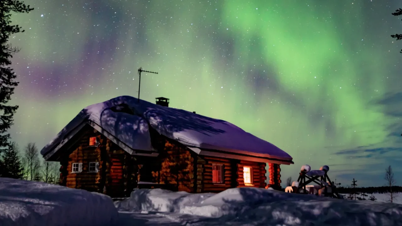 polar arctic northern lights aurora borealis activity over the wooden