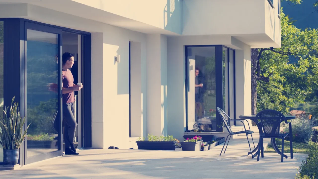 portrait of a young successful man drinking coffee in the