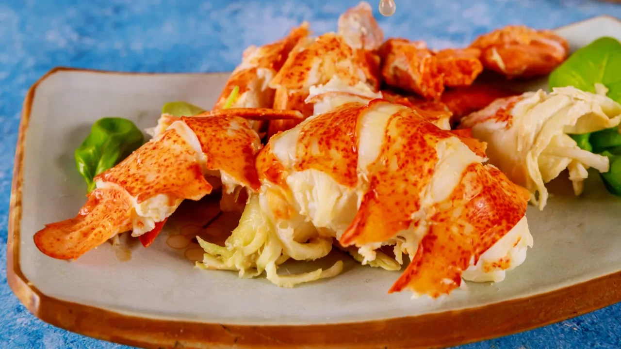 prepared organic yummy meat lobster on plate of lemon