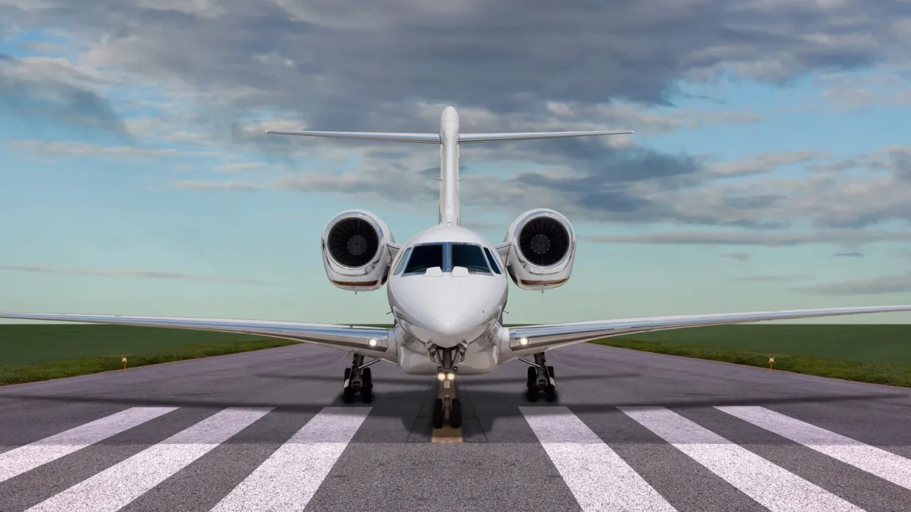 private jet on the runway ready for take off