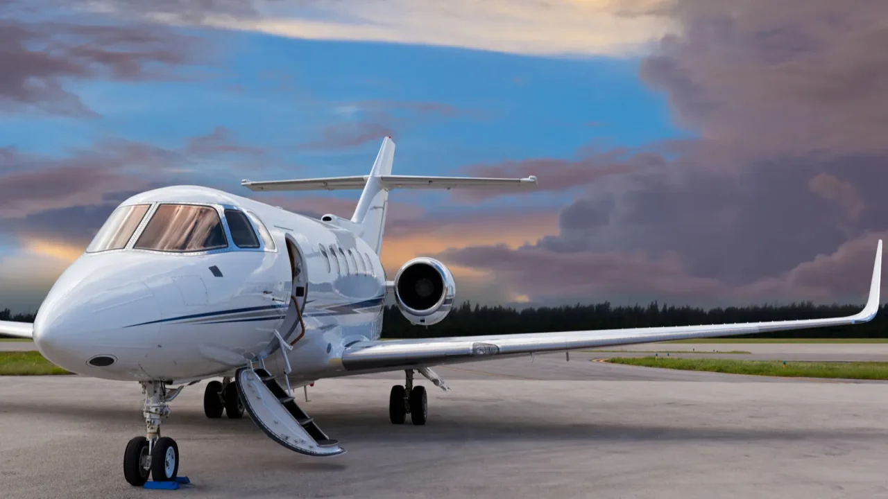 private jet on the runway with the stair down