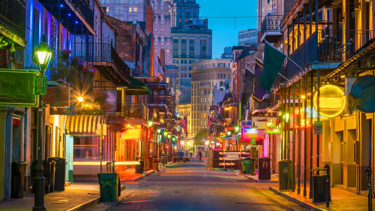 pubs and bars with neon lights in the french quarter