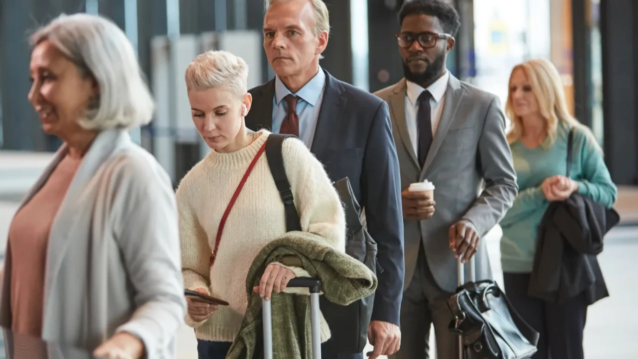 queue at checkin counter