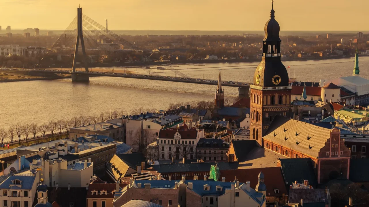 riga latvia aerial view of old town