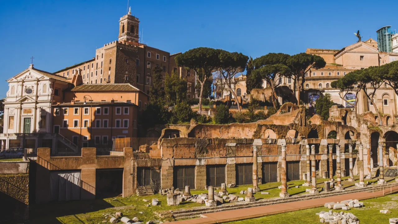 roman forum ruins on sunny day rome italy