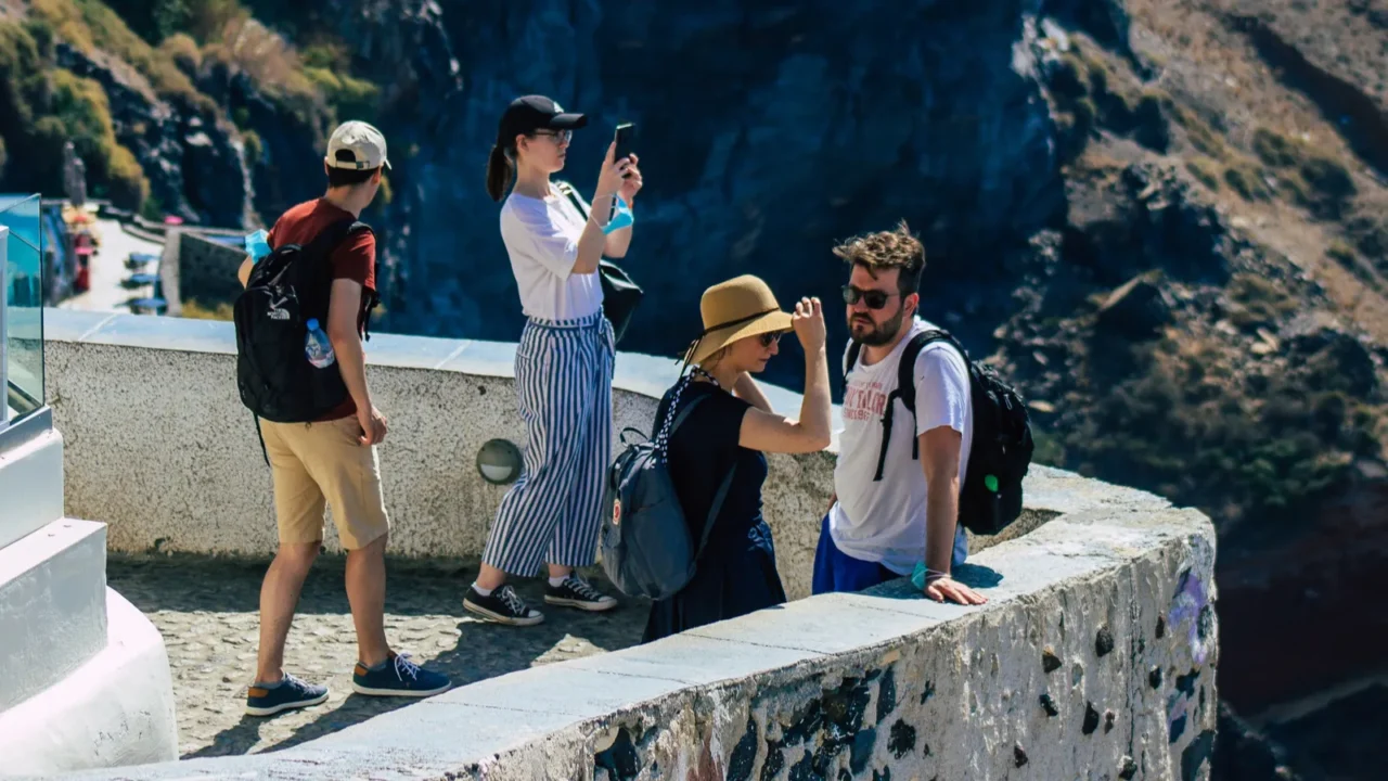 santorini island fira greece  october 08 2021 unidentified tourists