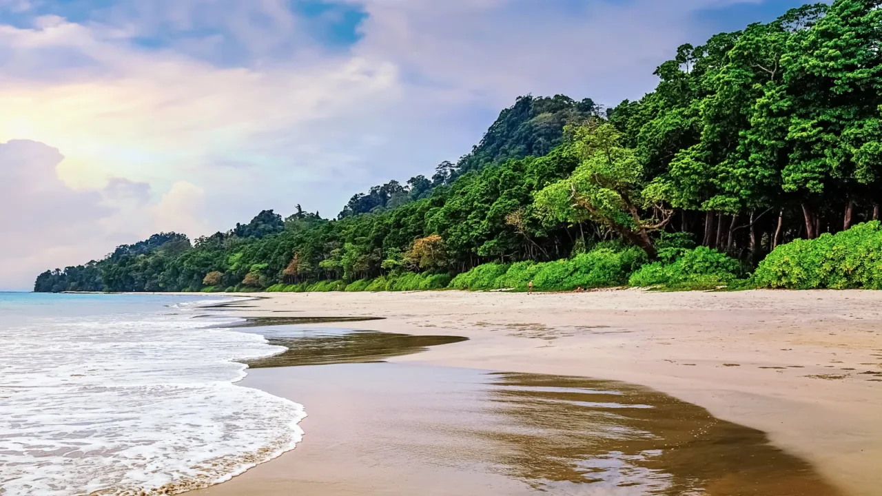 scenic havelock island sea beach andaman india with moody sky