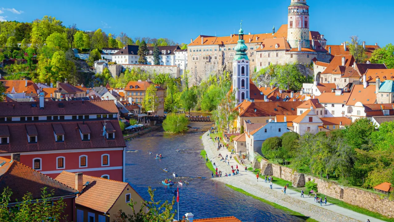 scenic panoramic view of historic city center of cesky krumlov