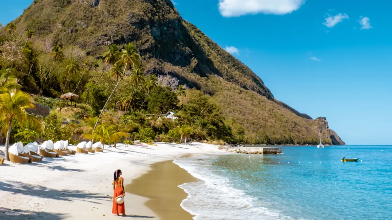 st lucia caribbean woman on vacation at the tropical island