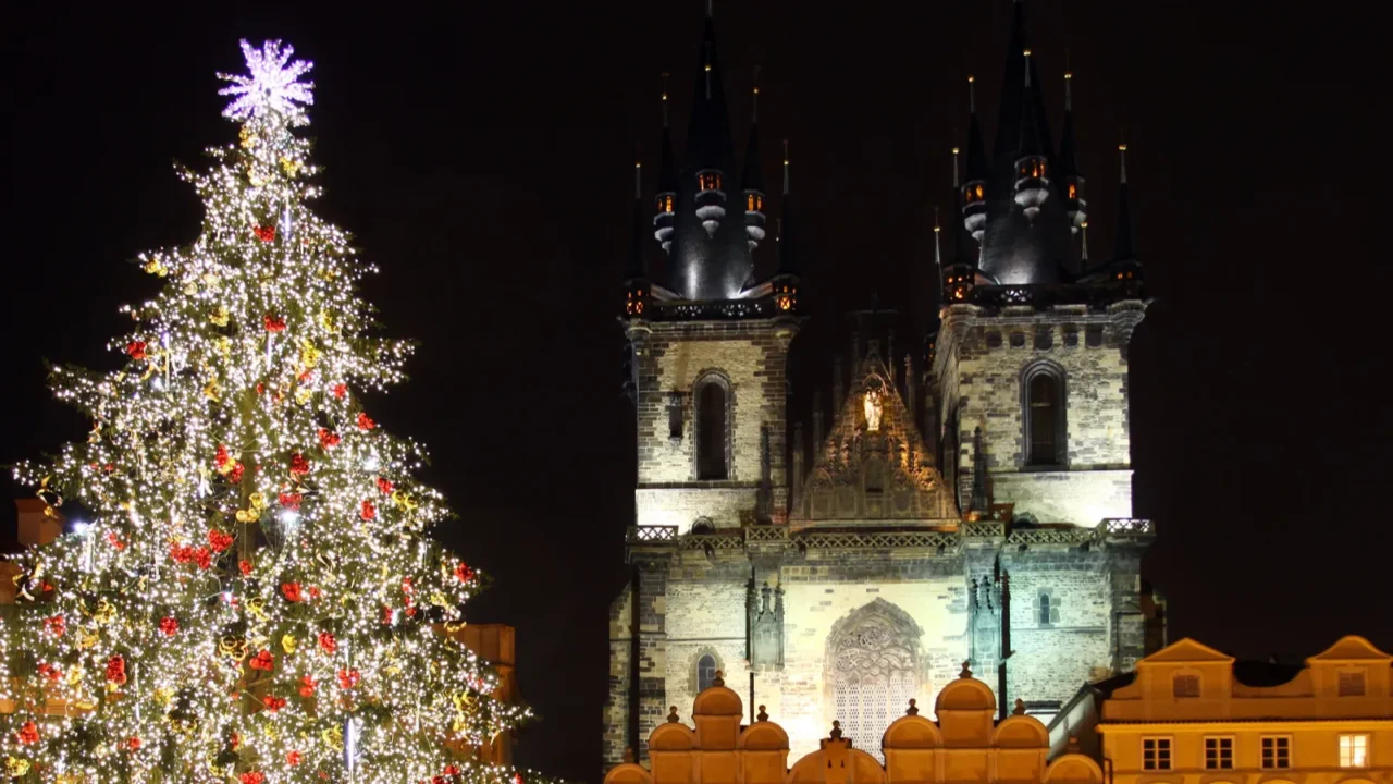 staromestske square with christmas tree