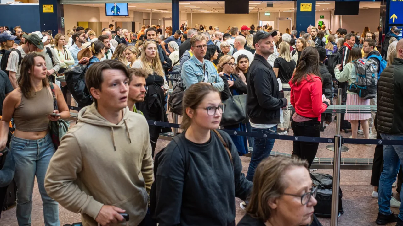 stockholm sweden passengers in the departure hall of arlanda
