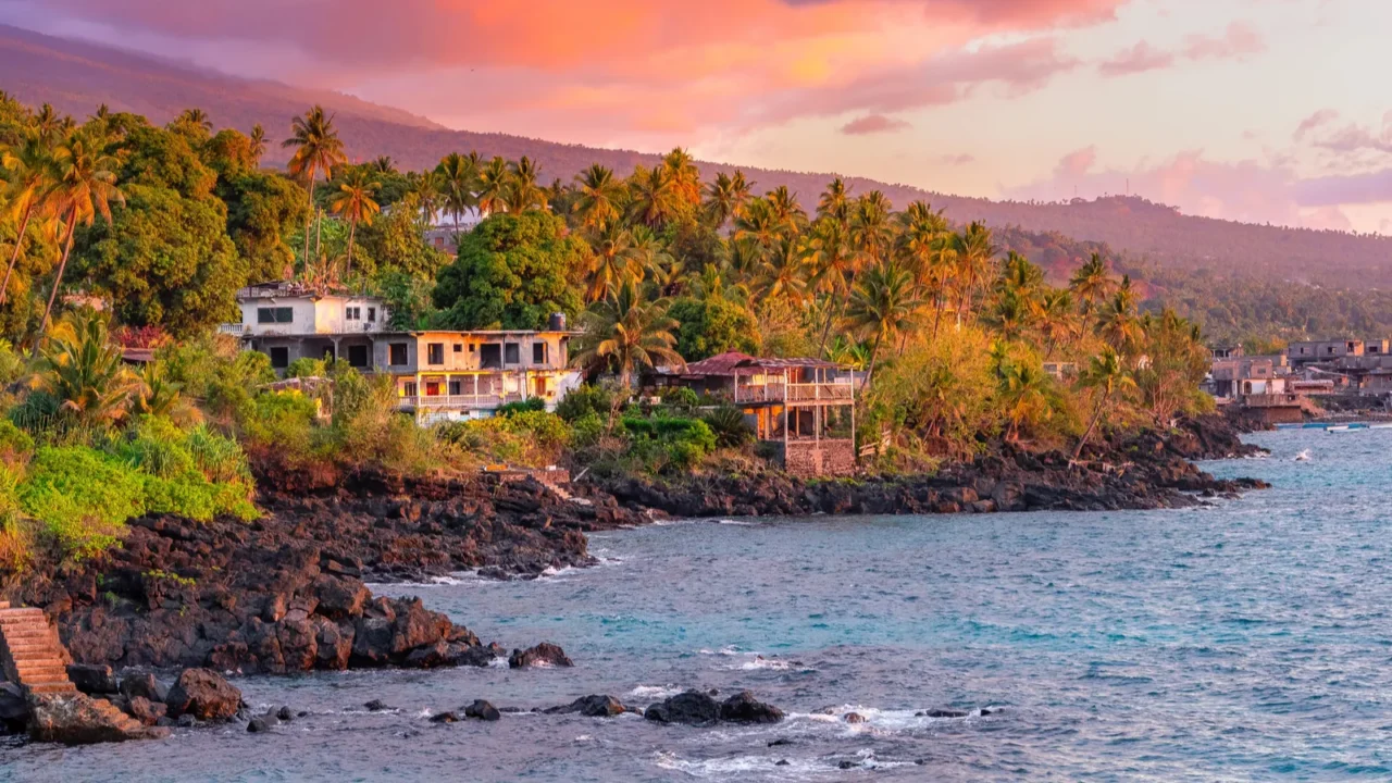 sunset boats in holiday paradise resort on grand comore island