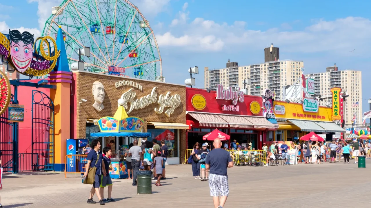 the colorful seaside boardwalk at coney island in new york