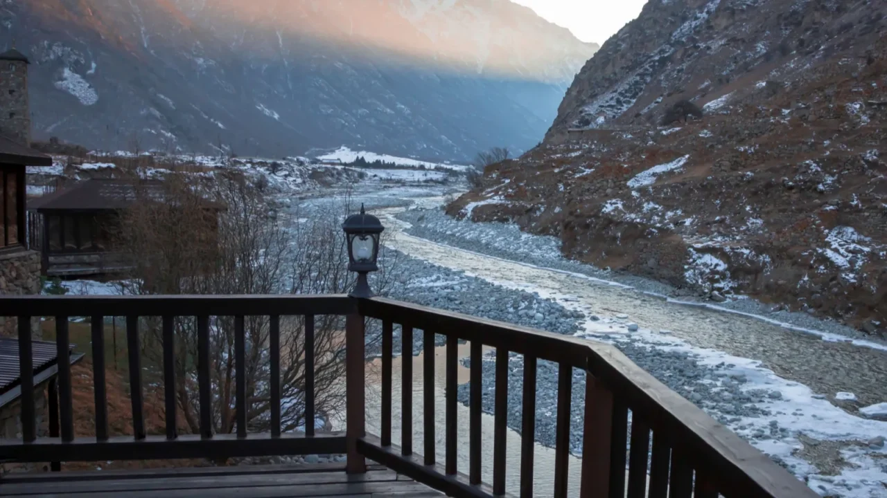 the mountain river in the picturesque gorge landscape of the